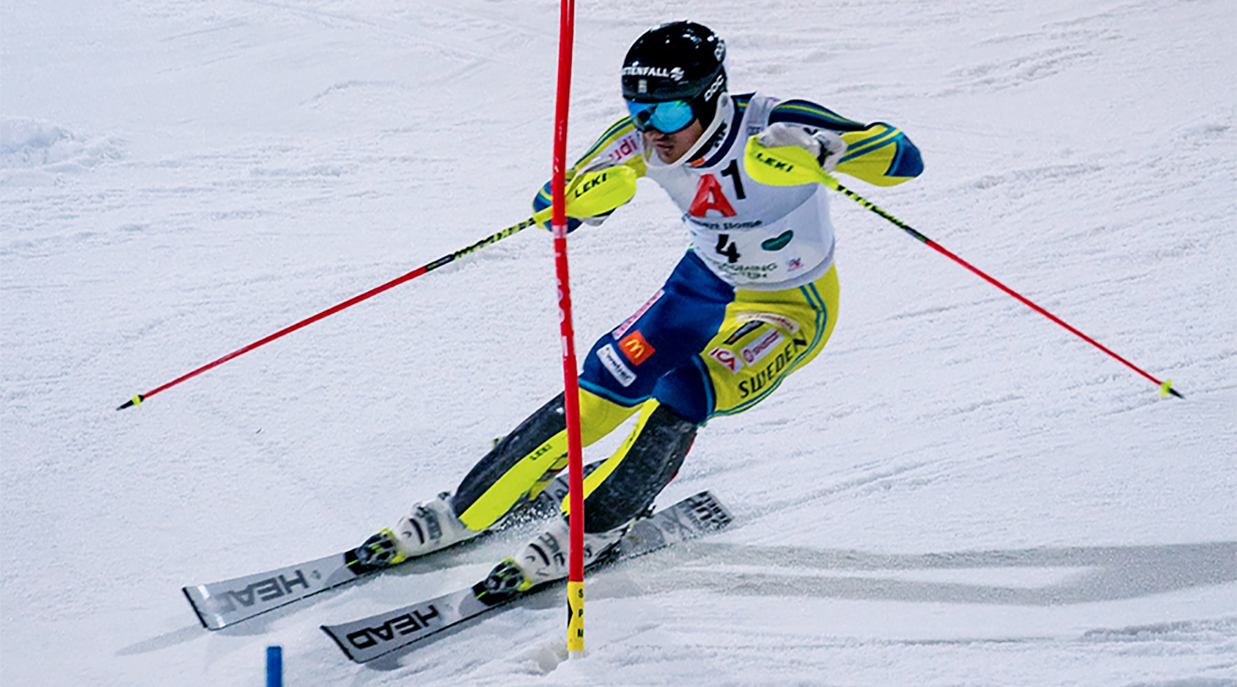 Skier racing downhill